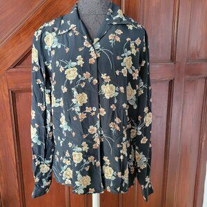 Evan-Picone Womens Floral Silk Blouse Button-Up Long Sleeve Size 12